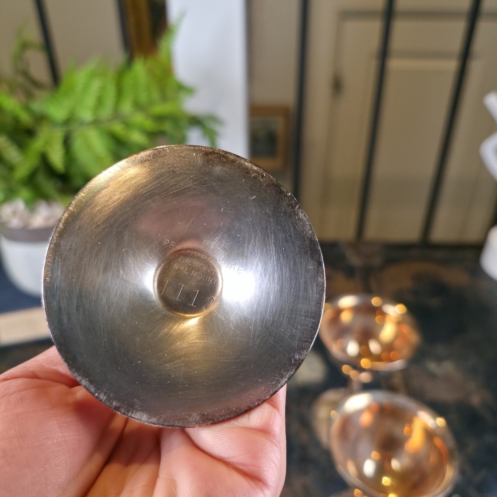 ​Set of 6 Vintage Birks Primrose Plate Silver Cordial Goblets Gold Wash Interior - Picture 9 of 14